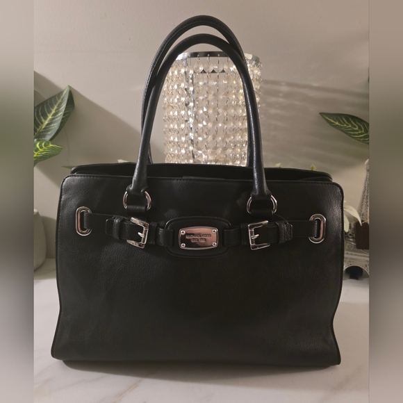Michael Kors Handbags - Michael Kors Black Leather Double-Handle Satchel with Silver Hardware